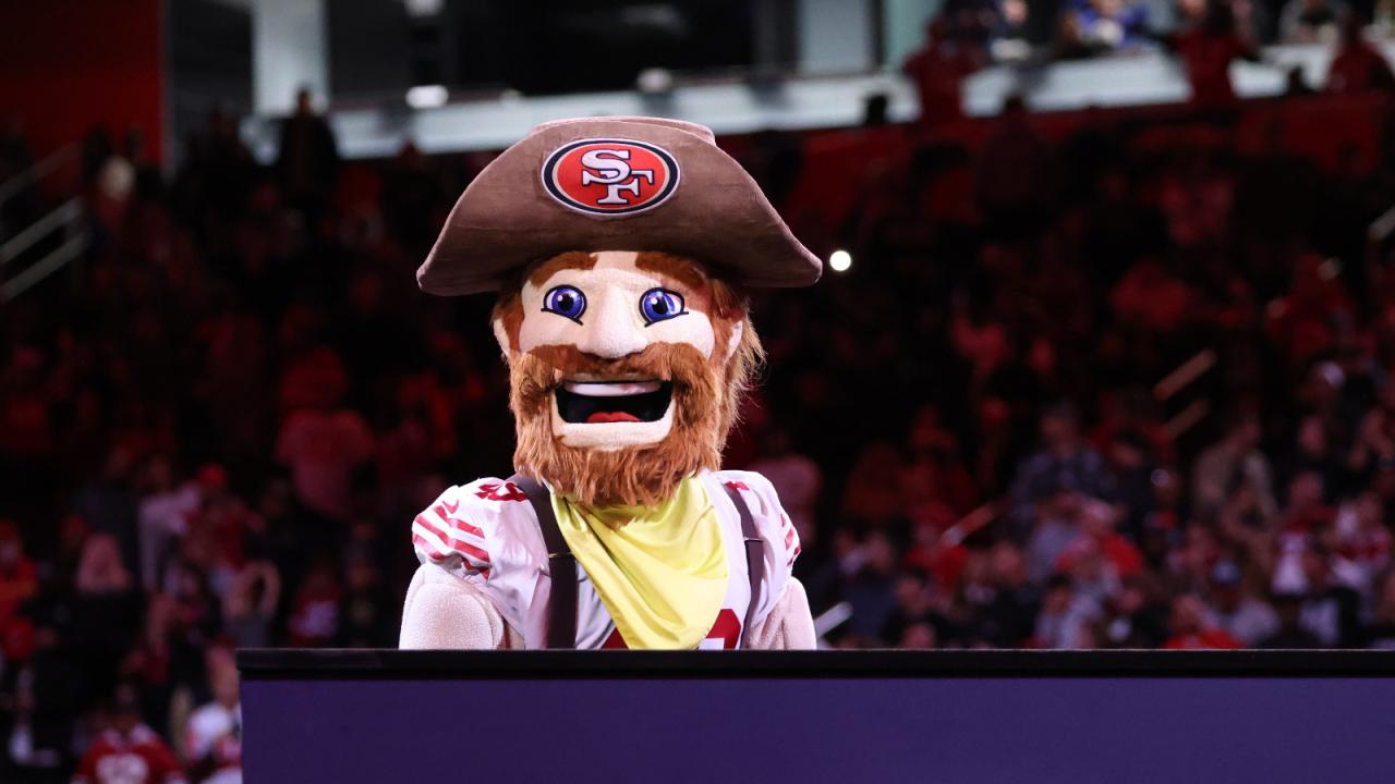 49ers Mascot Caught Supporting Chiefs At Super Bowl 58 Media Day Nfl mascots super bowl smash conference afc
