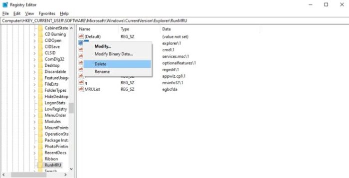 Delete Run History in Windows