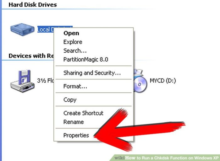 Run a Chkdsk Function on Windows XP