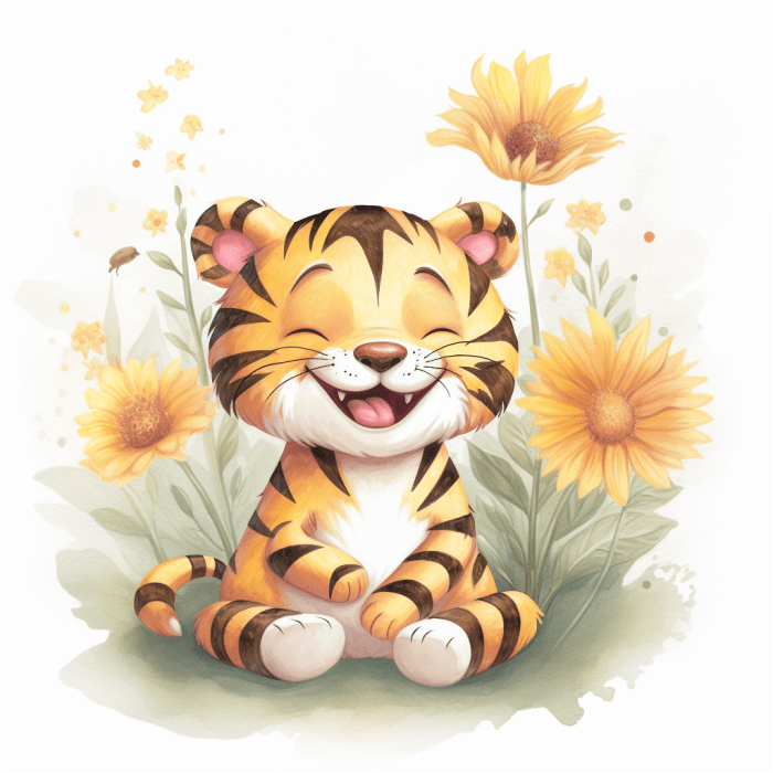 Premium Photo | Cute beautiful tiger in a field with flowers in nature ... Tiger flower circle sun