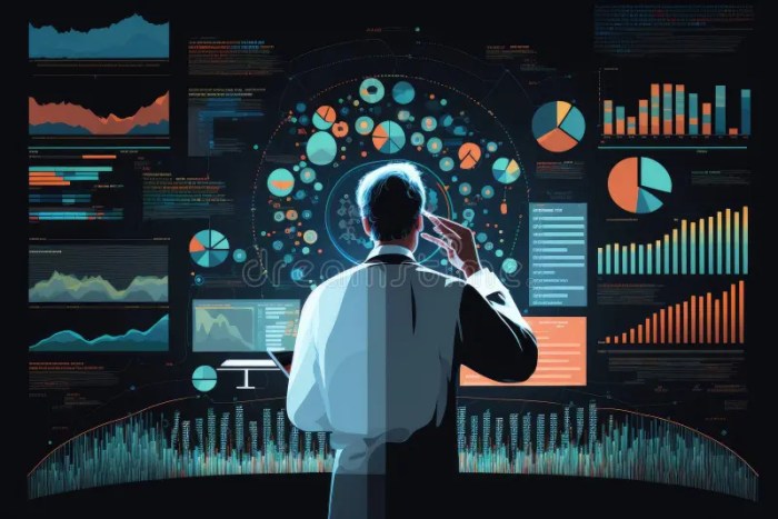 Scientist, Surrounded by Data Mining Visualization Tools and Graphs ... Popping the drop a timeline of how edms bubble burst