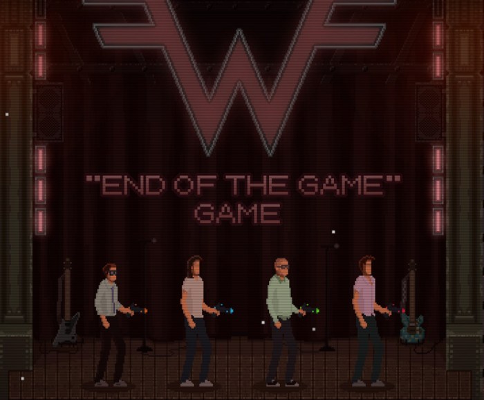 Weezer Debuts Retro 8-Bit Style Video Game for Fans Titled THE END OF ... Weezer have a new online game and its pretty hard